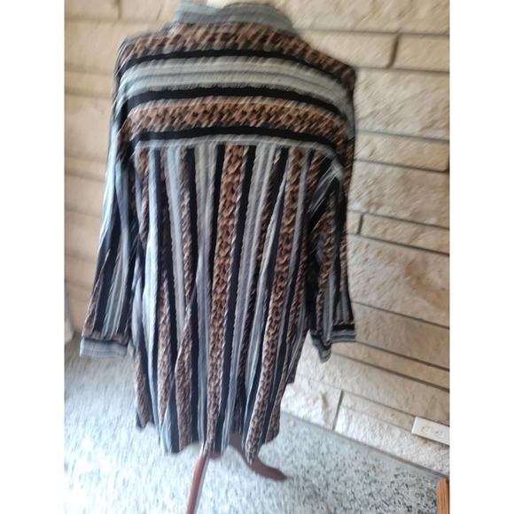 Vintage A Personal Touch 5X Animal Print Striped Button Down Tunic Top - Picture 2 of 5